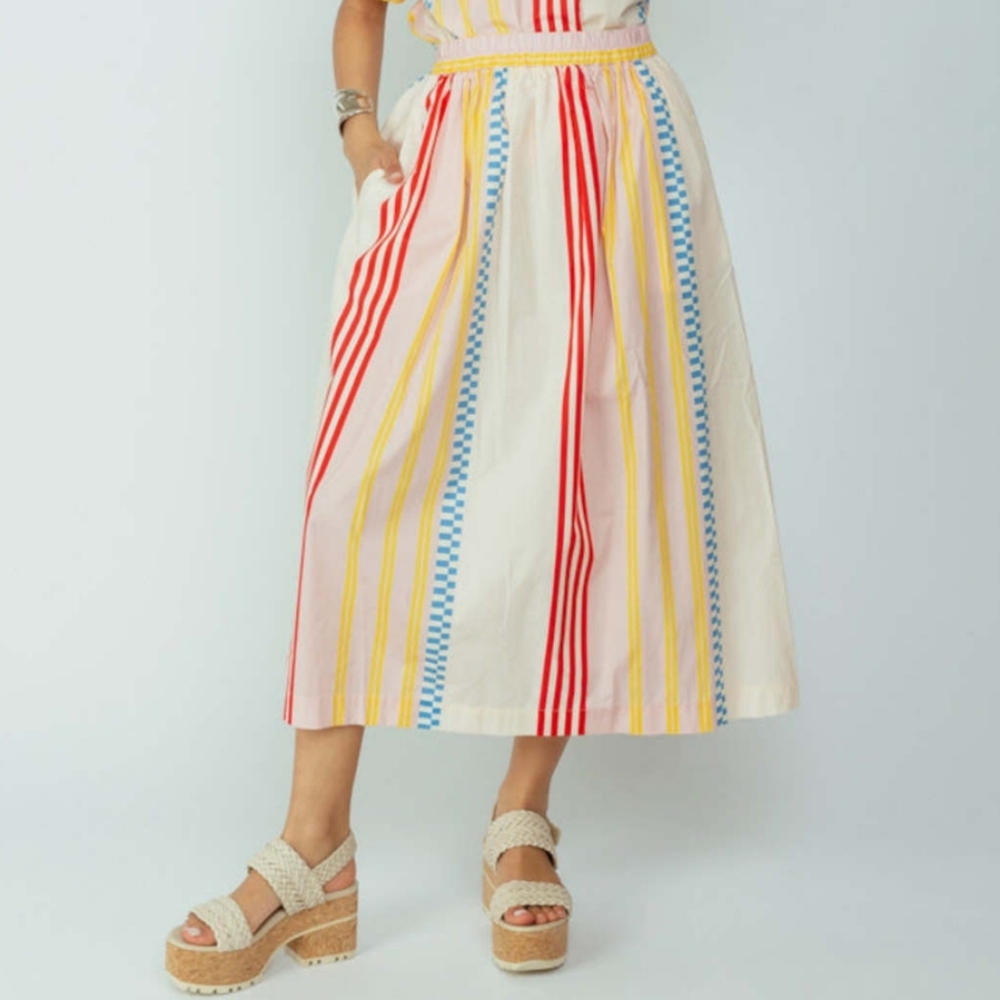 Chloe Stora Jura Striped Multicolor Midi Skirt